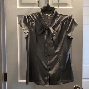 Banana Republic Grey Bow-Tie Short-Sleeved Blouse, size 12